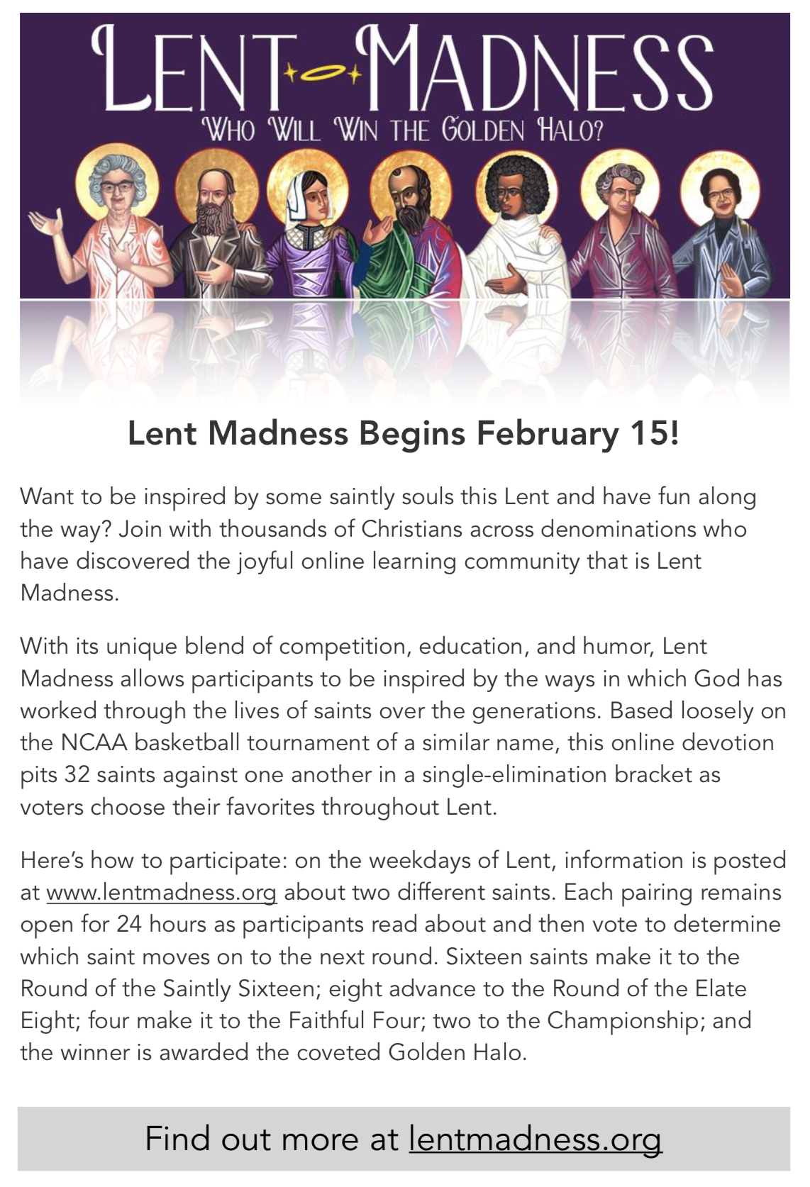 Lent Madness Bulletin Inserts! Lent Madness